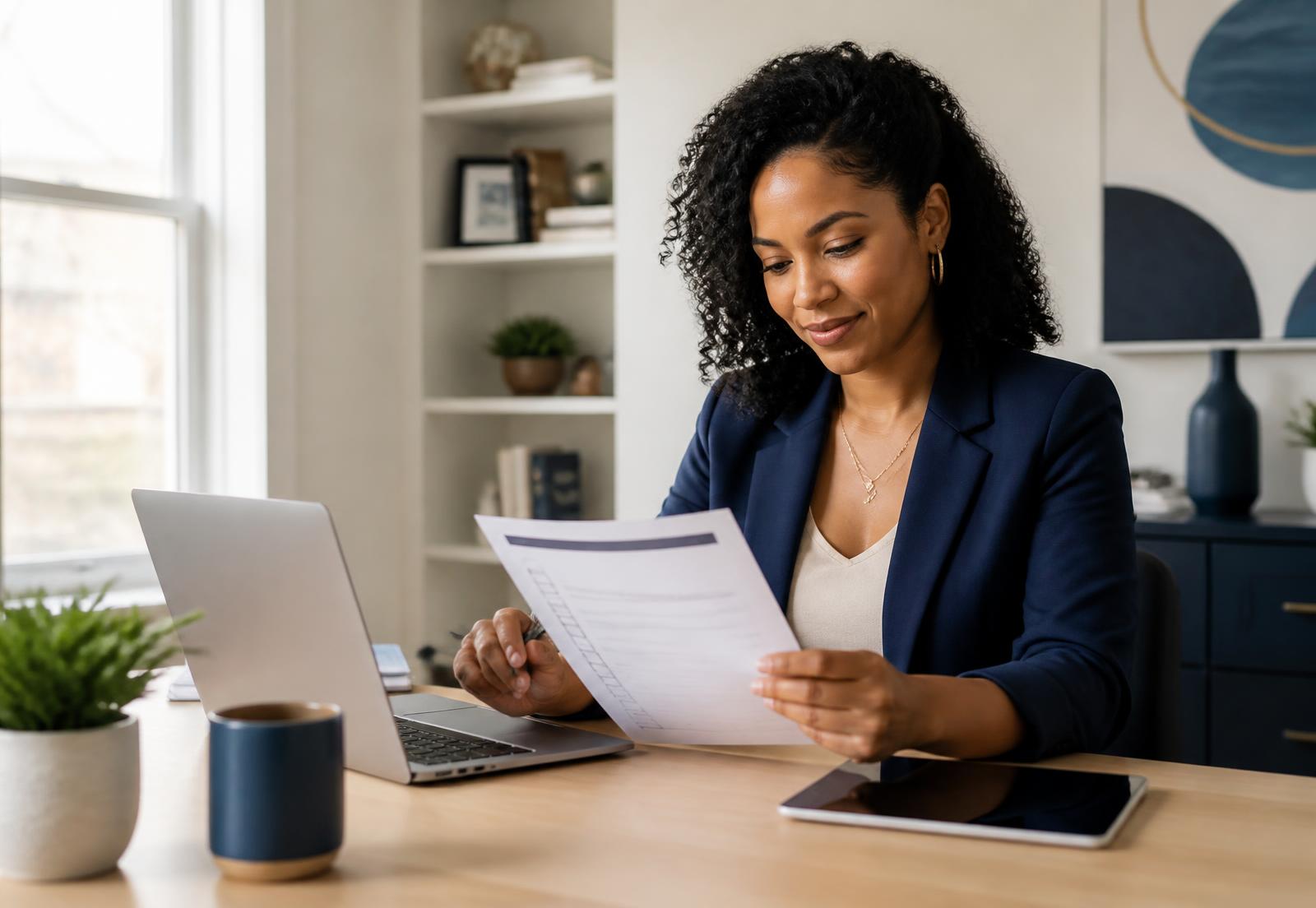 A business owner mapping out startup steps at a bright desk